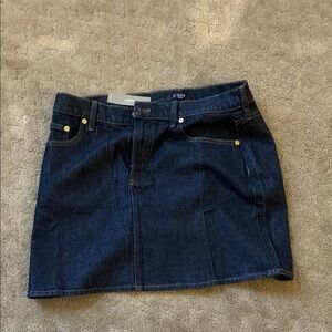 J. Crew Dark Indigo Denim Mini Skirt with Gold Rivet Accents